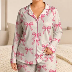 Pink Ribbon Bows for Sweet Summer Evenings and Cozy Bedtime Moments for Girls Satin Pajamas Set