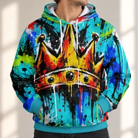 Bold Turquoise Crown And Splatter Art For Everyday Streetwear And Creative Youth Style All-over Print Hoodie (Lightweight)