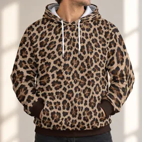 Brown Black Leopard Spots for Casual Streetwear and Everyday Weekend Style All-over Print Hoodie (Lightweight)