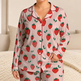 Strawberry And Blush Stripe Style For Cozy Spring Mornings And Sweet Valentine Gifting Satin Pajamas Set