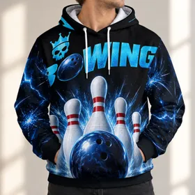 Bowling Ball And Pin Alley Action For League Nights, Parties And Weekend Bowlers Everywhere All-over Print Hoodie (Lightweight)
