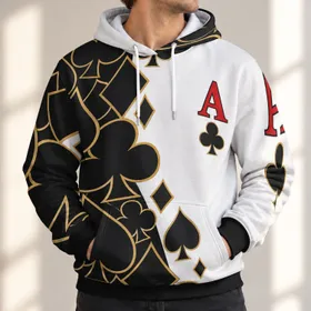 Black And Gold Spade Card Motifs For Casino Nights And Everyday Streetwear All-over Print Hoodie (Lightweight)