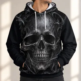 Dark Realistic Skull and Gothic Ridges for Halloween and Alternative Style All-over Print Hoodie (Lightweight)
