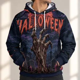 Zombie Hand Graveyard Scene for Halloween Night Celebrations and Spooky Season Fans All-over Print Hoodie (Lightweight)