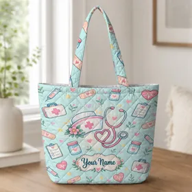 Pastel Nurse Medical Icons for Nursing Graduation and Caregiver Appreciation Gifts Quilted Tote Bag