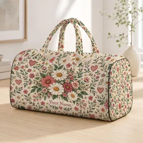 Blush Hearts and Daisy Botanicals for Beach Days, Summer Travel, and Coastal Getaways Quilted Weekend Bag