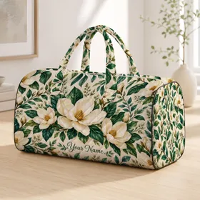 Ivory Magnolia and Lush Green Leaves for Coastal Getaways and Relaxed Summer Escapes Quilted Weekend Bag
