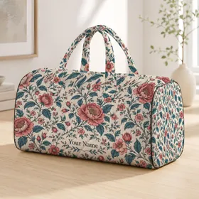 Vintage Pink and Blue Floral Vines for Coastal Getaways and Relaxed Garden Escapes Quilted Weekend Bag