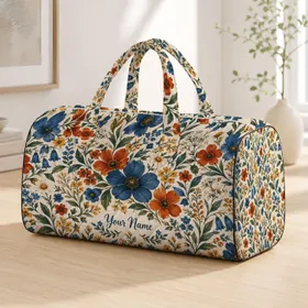 Blue And Rust Wildflowers for Weekend Getaways and Camping Trips for Women and Men Quilted Weekend Bag