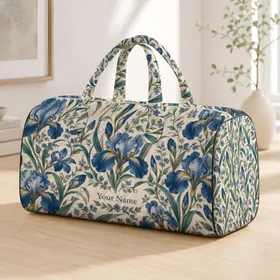 Blue Iris Botanical Blooms for Relaxed Weekend Getaways and Garden-Loving Travelers Quilted Weekend Bag