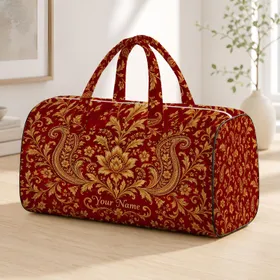 Burgundy Gold Paisley Floral Motifs for Elegant Travel, Vacations, and Weekend Getaways Quilted Weekend Bag