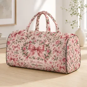 Blush Floral Wreaths And Satin Bows For Romantic Weekend Getaways And Travel For Her Quilted Weekend Bag