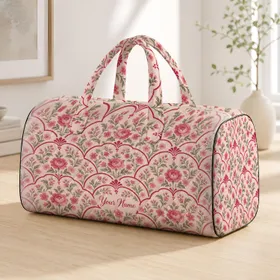 Blush Rose Scallop Florals for Beach Days, Yoga Trips and Weekend Getaways for Her Quilted Weekend Bag
