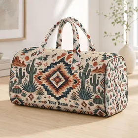 Southwestern Cactus and Sunburst Motifs for Yoga Days and Weekend Getaways for Her Quilted Weekend Bag
