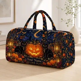 Black Cats And Jack-O'-Lanterns For Enchanting Halloween Autumn Weekend Escapes Quilted Weekend Bag