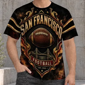 San Francisco Football Crest With Golden Flames for Game Day and School Spirit All-over Print Unisex T-shirt