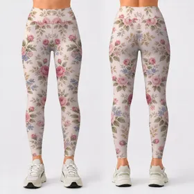 Vintage Rose And Blue Blossom Florals For Yoga, Pilates, And Everyday Wear Leggings