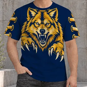 Fierce Golden Wolf Mascot for Outdoor Game Day and Casual Autumn Adventures for Fans All-over Print Unisex T-shirt