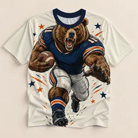Roaring Bear Football Player for Game Day Spirit, School Events and Youth Sports Fans All-over Print Unisex T-shirt