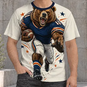 Roaring Bear Football Player for Game Day Spirit, School Events and Youth Sports Fans All-over Print Unisex T-shirt