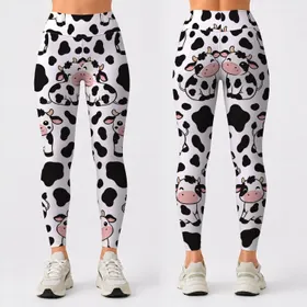Cute Cartoon Cows And Black Holstein Spots For Yoga, Pilates, And Everyday Wear Leggings