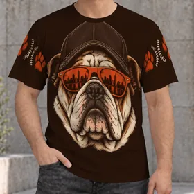 Bulldog Sunglasses and City Skyline for Classic Baseball Fans and Everyday Weekend Wear All-over Print Unisex T-shirt