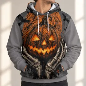 Glowing Jack-O’-Lantern And Skeleton Hands For Halloween Night Celebrations All-over Print Hoodie (Lightweight)