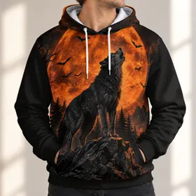 Howling Wolf Full Moon Forest Scene for Halloween Nights and Autumn Outdoor Wear All-over Print Hoodie (Lightweight)
