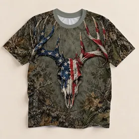 Patriotic Deer Skull and Antlers for Hunting Season and Rugged Outdoor Adventures All-over Print Unisex T-shirt