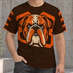 Retro Football Bulldog Mascot for Game Day Tailgating, Cleveland Fan Gift Idea All-over Print Unisex T-shirt
