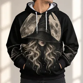 Witch Hat Crescent Moon Celestial Night for Autumn Parties and Cozy Evenings All-over Print Hoodie (Lightweight)