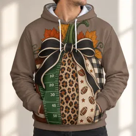 Fall Pumpkin Football Bow for Autumn Game Day and Cozy Seasonal Weekend Fan Style All-over Print Hoodie (Lightweight)