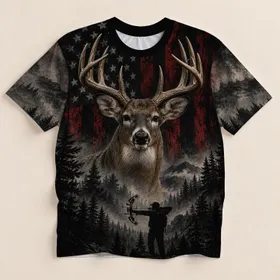 Whitetail Buck And Bowhunter Wilderness Scene For Deer Hunting Season Outdoorsman Gift All-over Print Unisex T-shirt