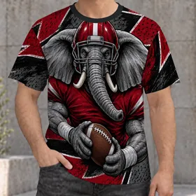 Elephant Football Athlete Red And Gray Sports Style For Game Day Fans All-over Print Unisex T-shirt