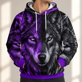 Split-Face Wolf Portrait for Bold Outdoor Style and Everyday Casual Wear for Wildlife Fans All-over Print Hoodie (Lightweight)