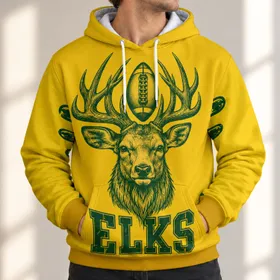 Elk Head with Football Between Antlers for Autumn Game Day and Outdoor Fans All-over Print Hoodie (Lightweight)