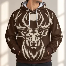 Elk Head With Football Antlers For Autumn Game Day And Outdoor Casual Wear All-over Print Hoodie (Lightweight)