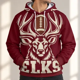 Elk Head And Football Antlers For Autumn Game Day And Casual Fan Style All-over Print Hoodie (Lightweight)
