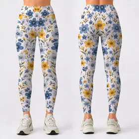 Blue And Marigold Daisies For Yoga, Pilates, And Everyday Activewear Leggings