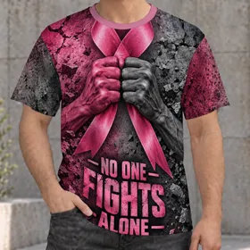 Pink Ribbon Fists Breast Cancer Support Awareness Gift For Survivors And Caregivers All-over Print Unisex T-shirt