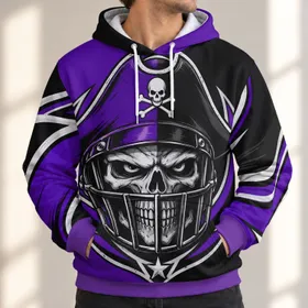Split Purple Black Skull Helmet and Lightning for Bold Game Day Style All-over Print Hoodie (Lightweight)