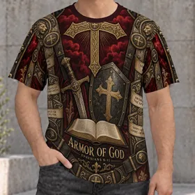 Faith Cross and Armor of God Scripture for Church, Worship and Everyday Devotion Wear All-over Print Unisex T-shirt