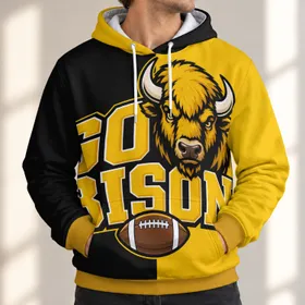 Bold Bison Head and Football Spirit for Game Day, Tailgating and Casual Wear for Fans All-over Print Hoodie (Lightweight)