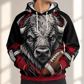 Bison Head and Football Emblem for Game Day Fans and Casual Weekend Wear Gifts All-over Print Hoodie (Lightweight)