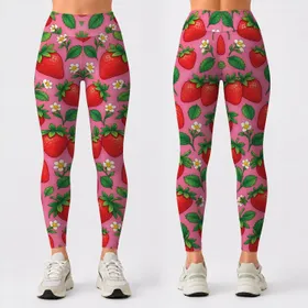 Pink Strawberry Scatter for Yoga, Pilates, and Everyday Summer Style Leggings