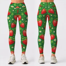 Bright Red Strawberries for Yoga, Pilates and Cheerful Everyday Summer Lifestyle Leggings