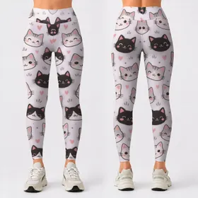 Playful Cat Faces for Yoga, Pilates, Errands, and Everyday Casual Style Leggings