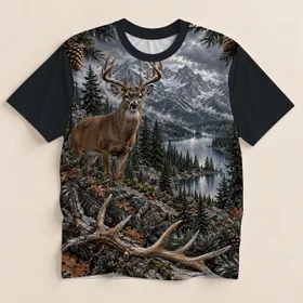 Majestic Antlered Buck in Pine Forest for Cozy Cabin Evenings and Woodland Getaways All-over Print Unisex T-shirt