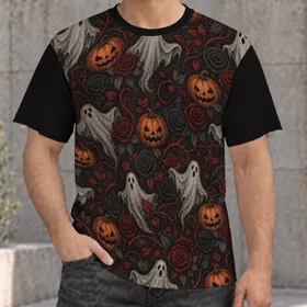 Gothic Ghosts, Pumpkins And Black Roses For Halloween Nights And Autumn Party Cosplay All-over Print Unisex T-shirt