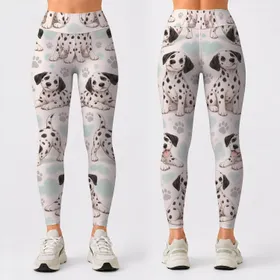 Dalmatian Puppy Paw Motifs for Playful Workouts and Casual Active Days Leggings